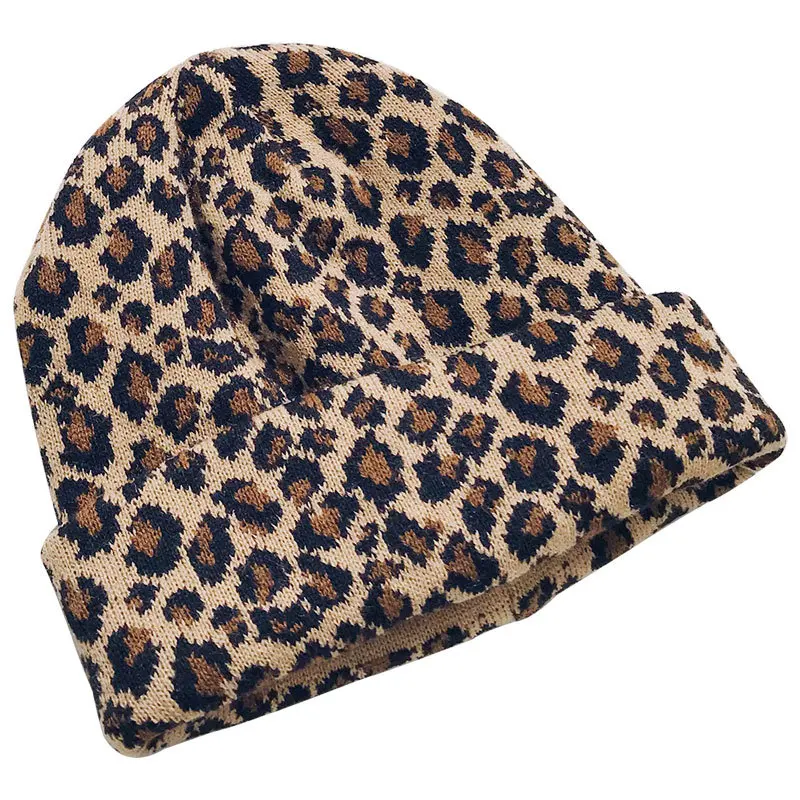 Зимняя вязаная шапка с леопардовым принтом новинка 2019 года осенне-зимняя теплая