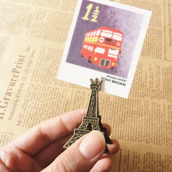 

Vintage Eiffel Tower Card Stand Paper Clamp Bookmark Metal Clip Office Stationery --Christmas Gift Novelty Toys