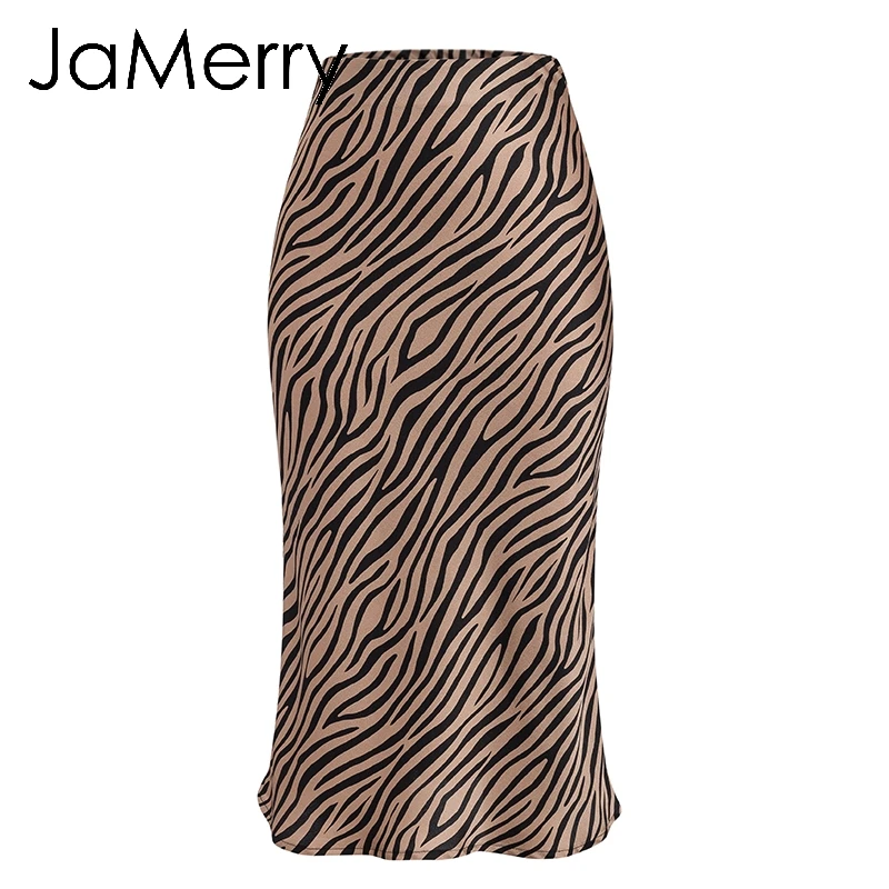 JaMerry/винтажная женская Юбка-миди в полоску с зеброй, с высокой талией, с животным принтом, Женская Нижняя юбка для отдыха, вечерние юбки для ночного клуба - Цвет: Хаки
