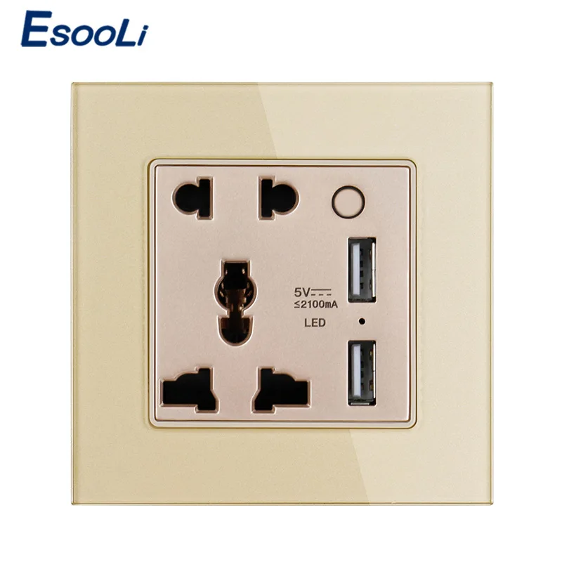 Esooli розетка 5 отверстий универсальные розеточные разъемы с двойное зарядное устройство usb порт для мобильного телефона 2.1A выход Светодиодный индикатор питания