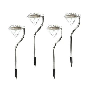 

4pcs Diamond Stake Light Pathway LED Lamp Turns On Automatically At Dusk Solar Powered Outdoor Lawn Garden Ground