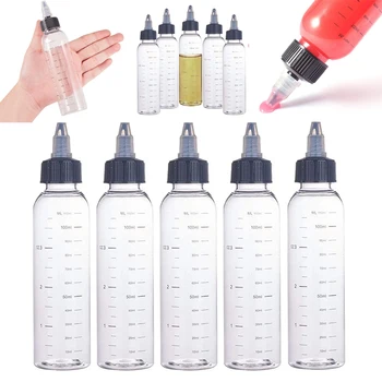 

5Pcs 30ml/60ml/100ml Transparent Plastic Dispensing Bottles with Twist Cap Graduated Measurement Tattoo Ink Bottles
