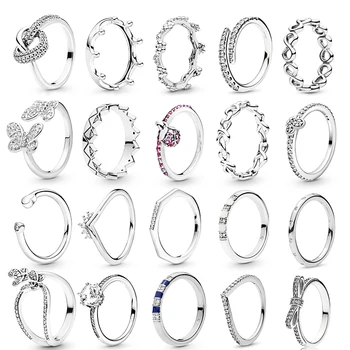 

TOGORY Hot Sale Silver Plated Flower Ring Simple Wedding Finger Rings for Woman Engagement Jewelry Dropshipping 34 Styles