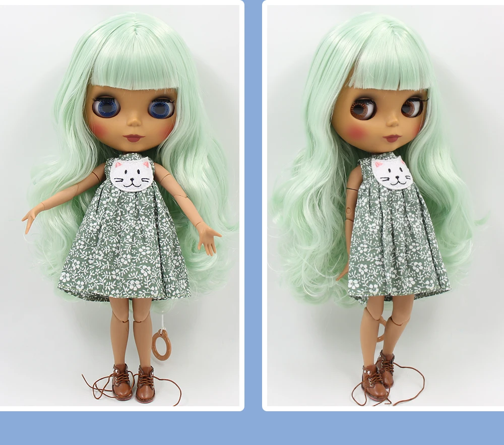 Neo Blythe Doll with Green Hair, Dark Skin, Matte Cute Face & Custom Jointed Body 3