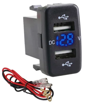 

12V-24V Car Charger Socket 4.2A Dual USB Charger Socket Power Outlet Adapter with Voltmeter LED light for Toyota