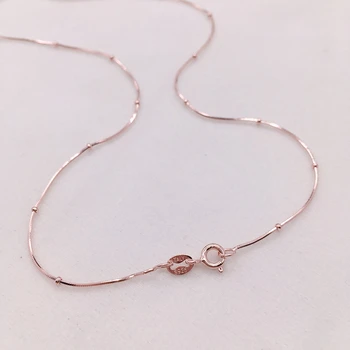 35-80cm Thin 925 Sterling Silver Rose Gold Color Snake Beads Chain Necklaces For Women Girls Kids Jewelry Kolye Collares Collier