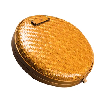 

1PC Bamboo Weave Tea Accessory Storage Box Creative Storage Basket Tea Supplies Storage Container for Home Living Room (Size S)