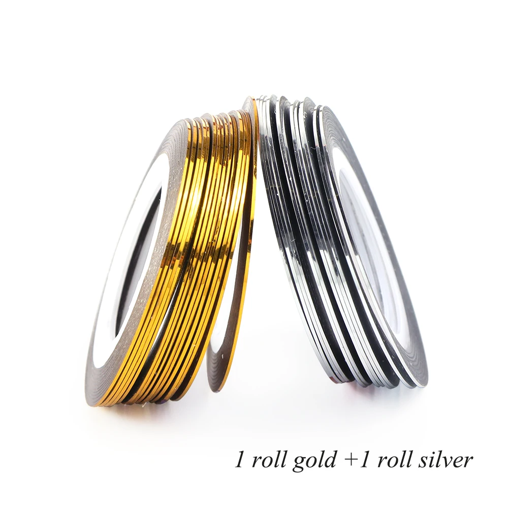 1pc Silver 1pc Gold 0,5 мм лазерные серебристые золотые полоски для ногтей, клейкая лента, 3D наклейки, набор для украшения ногтей, блестящие полоски, полировальные наконечники SA1009 - Цвет: 1pc Silver 1pc Gold
