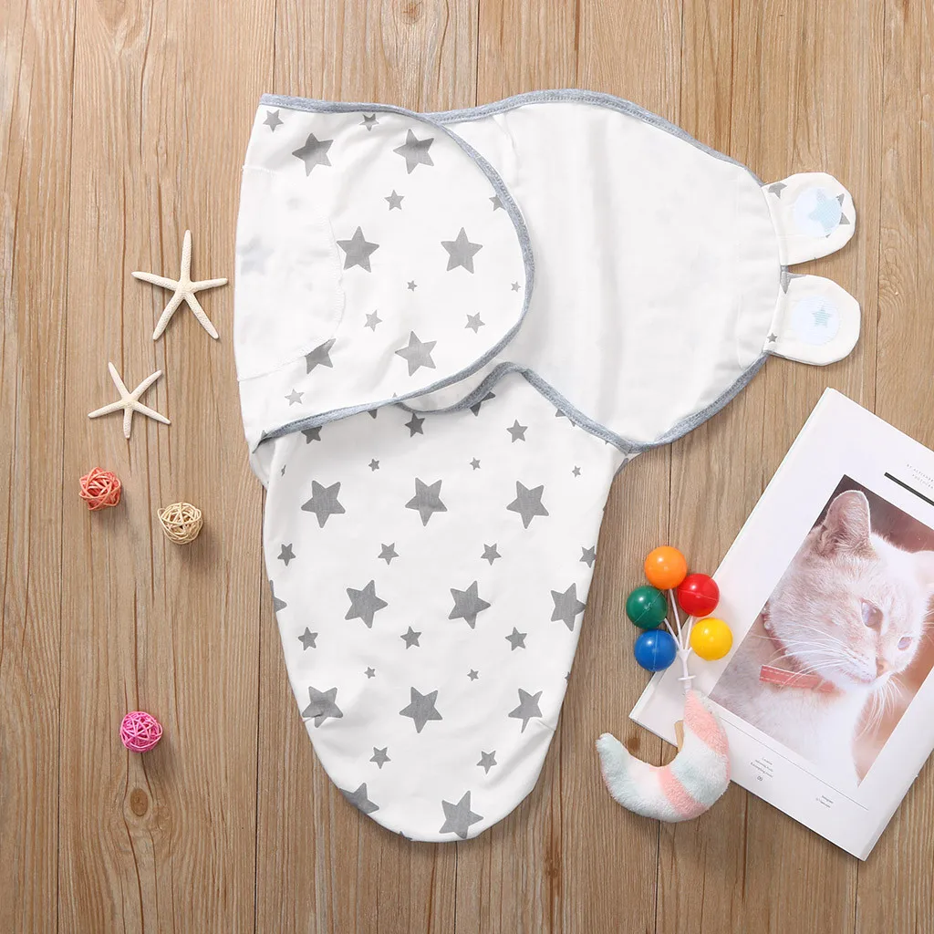 Мягкая пеленка для новорожденных; пеленка в полоску со звездами для малышей; Пеленка из органического хлопка для маленьких девочек; тюрбан; спальный мешок