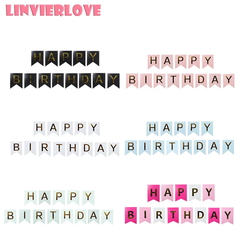 

LINVIERLOVE 1set Happy Birthday Paper Banner Party Decorations Kids Garland Children Baby Boy Girl Child Bunting Flags Supplies