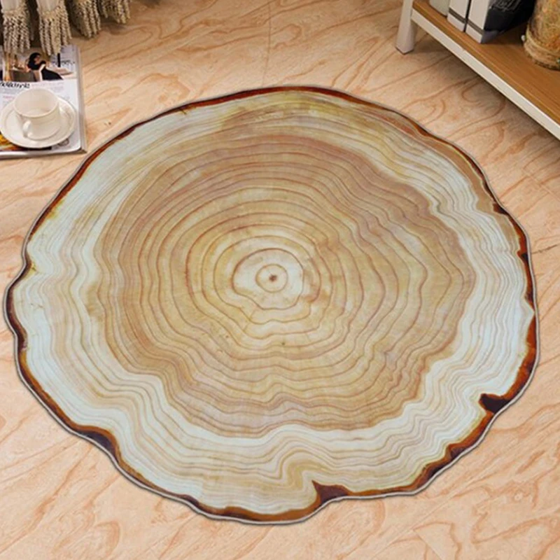 

Nordic Style Floor Area Rug Chair Mat Wood Grain Annual Rings 3D Printed Bedside Rug Decor Round Carpet for Modern Living Room