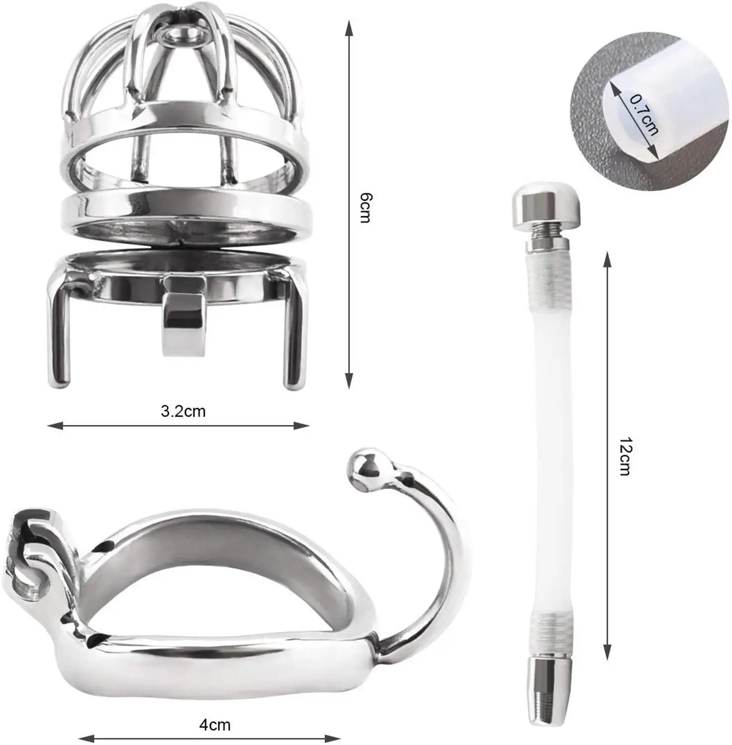 iKenmu New Stainless Steel Male Chastity Devices With Urethral Catheter,Long Cock Cage with Ring ,Penis Rings,Sex Toys For Men