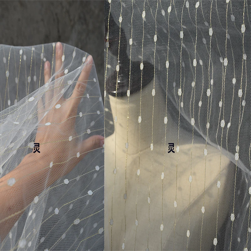 

Imported Perspective Gold Wire Mesh Embroidered Cloth High-End Lace Dress Designer Fashion Fabric