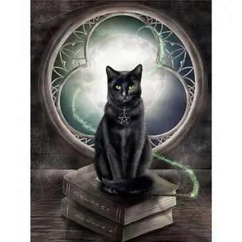 

5d Diy Round Diamond Embroidery Black Cat Animal Diamond Painting Rose 5D Cross Stitch Crystal Circle Resin Home Decoration