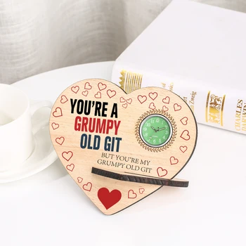 

Grumpy Old Git Heart Shape Table Clock Personalized Custom Text & Pattern Wooden Clocks Birthday Gifts for Men Women Friend