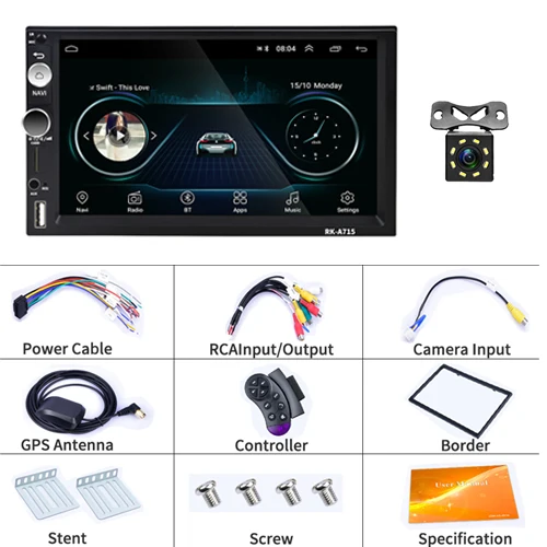 AMPrime 2 Din Android автомобильный радиоприемник " HD сенсорный экран gps wifi Автомобильный мультимедийный плеер Bluetooth fm-радио Авторадио MirrorLink стерео - Цвет: With 8 IR Camera