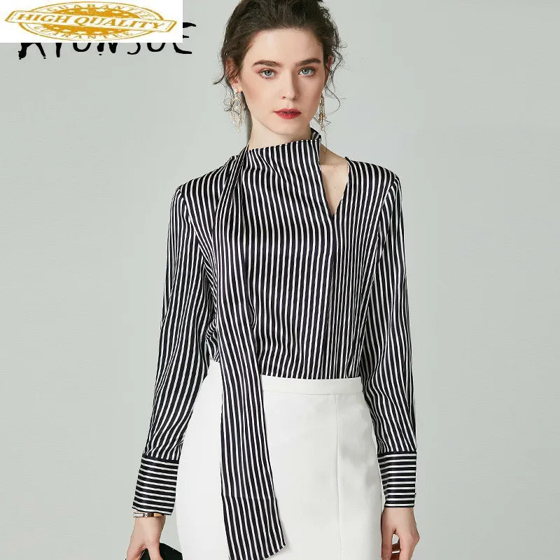

Womens Tops and Blouses Real Silk Shirt Spring Autumn Clothes Korean Ladies Office Wear Blusas Mujer De Moda 2020 924151 YY2568