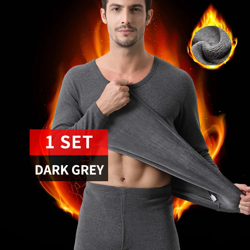 SeeBest, ультра толстое мужское термобелье, зимние рубашки, штаны, один комплект, костюм, одежда для мужчин, для снега, холодной погоды, размера плюс, 7XL, 6XL - Цвет: Dark Grey
