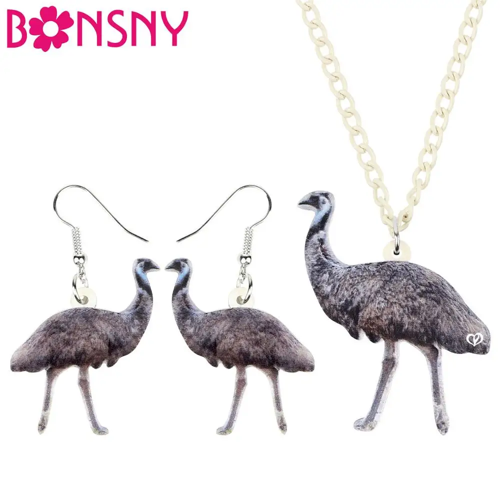 

Bonsny Acrylic Australian Emu Ostrich Bird Necklace Earrings Jewelry Sets Novelty Animal Decoration Girl Teen Fashion charm Gift