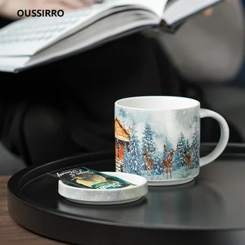 

OUSSIRRO 400ml Ceramic Cup Kit Porcelain Constellation Theme LuckyMerry Christmas Mug with Gift Box Christmas Gift for Friends