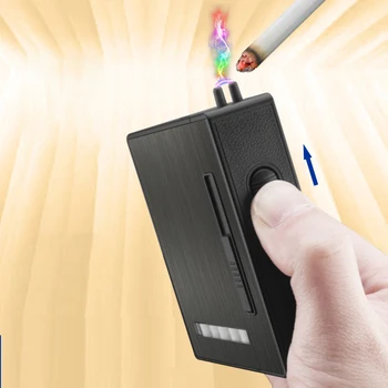 

Superior Quality 20Pcs Cigarette Case & Lighter Automatic Ejection Butane Windproof Metal Box Windproof Tobacco Cigarette Case