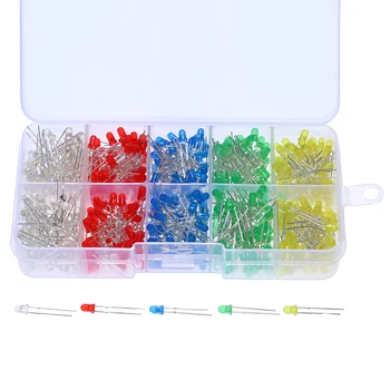 

500pcs 3mm LED Diode Lights Elfeland 5 Colors×100pcs Bright Light Emitting Diodes Diffused LED Lamp Assorted Kit Assorted