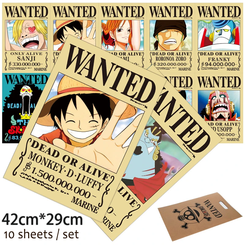 10pcs Set Anime One Piece Characters Wanted Collection Poster Paper Manga Peripheral Bar Cafe Wall Sticker Home Decor Paintings Painting Calligraphy Aliexpress