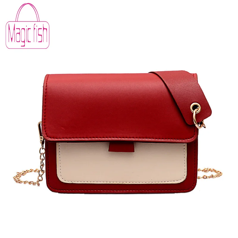 

Magic Fish Women Bag 2019 Autumn Winter New Patchwork Flap Small Square Bag Fashion Wild Wide Shoulder Strap Chain Shoulder Bag