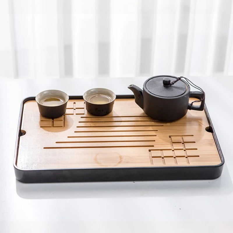  Bamboo Tea Trays Kung Fu Tea Accessories Tea Tray Table with Drain Rack Chinese Tea Serving Tray Se