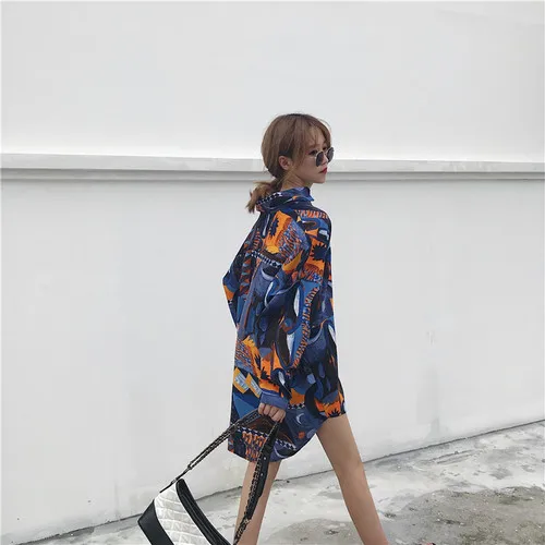 Простой повседневный шифоновый геометрический отложной воротник модная базовая длинная Дизайнерская верхняя одежда в Корейском стиле горячая Распродажа Женская рубашка