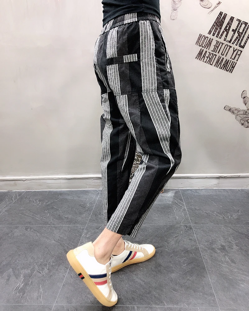 Zomer Dunne Streep Сращивание Haren Broek Mannelijke уличная Broek хип-хоп повседневные Broek джоггеры Broek Heren Antalon Homme