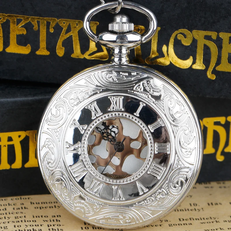 Içi boş durumda romen rakamları cep saati erkekler kadınlar Steampunk Fob cep saati es kolye kolye hediye cep saati