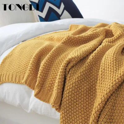 

TONGDI Soft Warm Popular Fashionable Fringed Knitting Wool Blanket Pretty Gift Luxury Decor For All Season Handmade Sleeping