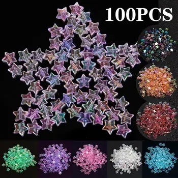 

100PCS 11*4MM Acrylic Spacer Beads Five-pointed Star Transparent Rainbow Color DIY Beads for Jewelry Making