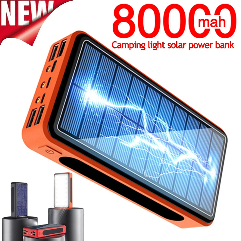 80000mAh Solar Power Bank Portable Charger Large Capacity External Battery 4USB Por Light Power Bank for Xiaomi IPhone Samsung fast charging power bank