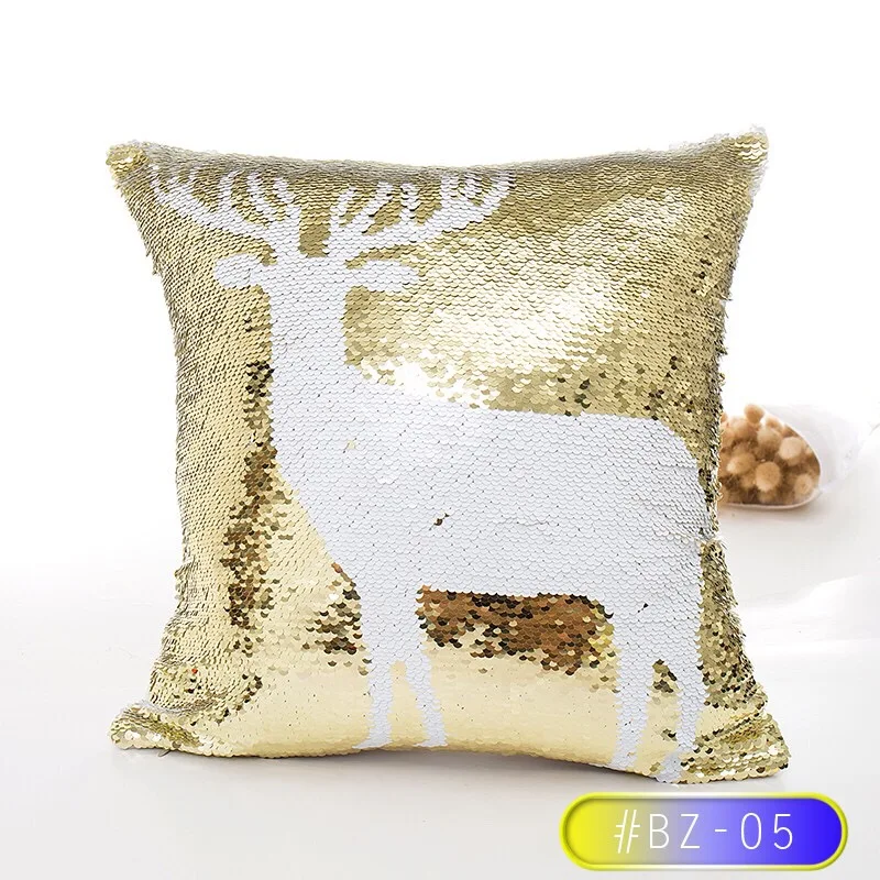 Pillow case 45* 45 White& Gold Christmas Snowflake Sleigh Deer Double Sequin Pillowcase Christmas Decoration Square Pillowcase - Цвет: 05