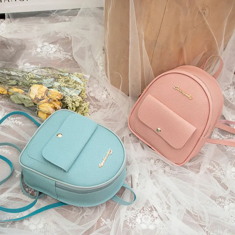 

Women Backpack PU Leather Mini Shoulder Bag For Teenage Girls Kids Multi-Function Small Bagpack Female Ladies School Backpack