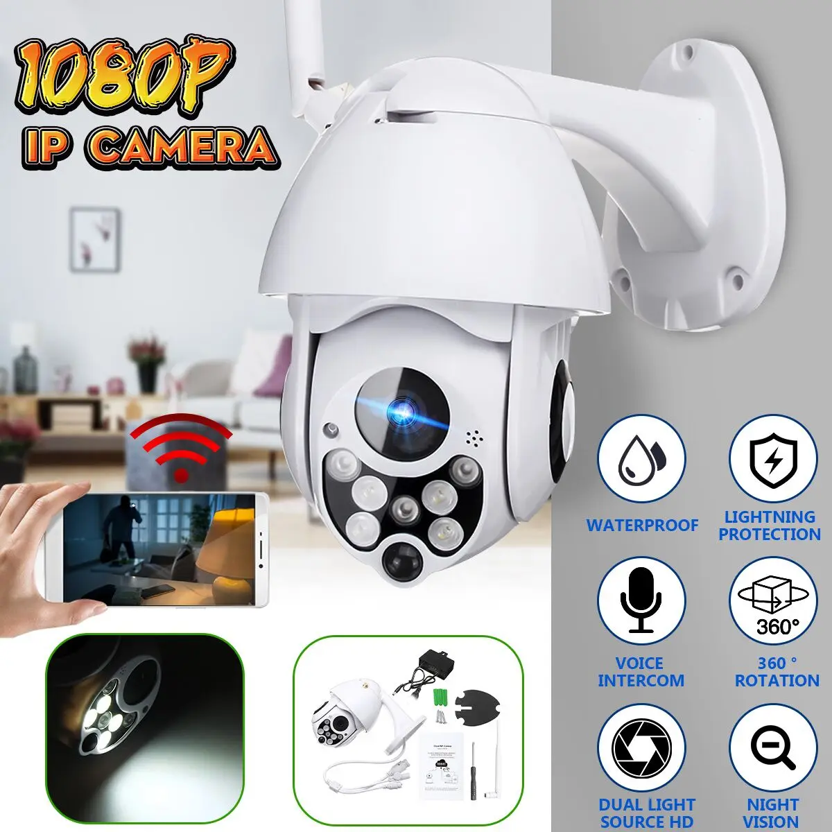 

1080P PTZ IP Camera Outdoor Waterproof 5X Zoom Mini Speed Dome Two Way Audio Night Vision Wireless Security Camera