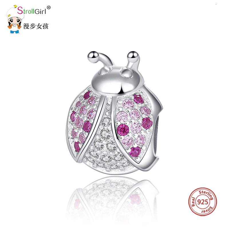 Fine 100%925 Sterlingsilver Animal Ladybug Bead with Colorful Cz Charm Fit Pandora Bracelet Women Fashion Jewelry Hot Sale | Украшения и