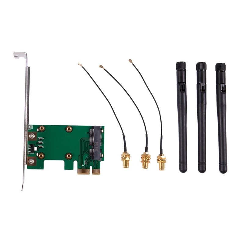 

Mini PCI-E Express to PCI-E Wireless Adapter w 3 Antenna WiFi for PC