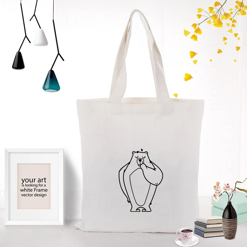Холщовая Сумка-тоут, сумка для иллюстрации, сумка для ежедневного использования, пользовательский принт, текстовый логотип DIY, хозяйственная сумка с принтом, эко многоразовая утилизация - Цвет: ILLUSTRATION075