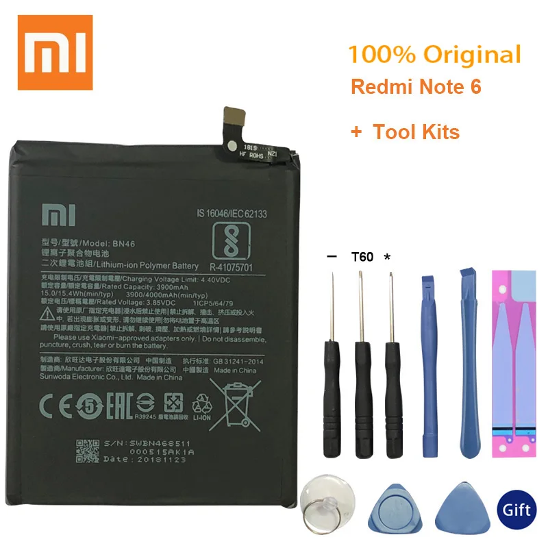 

Original Replacement Battery BN46 For Xiaomi Redmi Note 6 Note6 Genuine Phone Battery 4000mAh