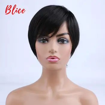 

Blice Synthetic Hair 6 Inch Short Natural Wave For Women Heat Resistant 100% Kanekalon Wig Black Daily Party&Cosplay Wigs