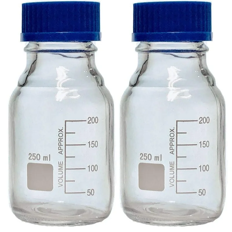 50ml/100ml/250ml /500ml Glass Round Media Storage Bottles with GL45 Screw Cap, Borosilicate Glass, (Pack of 2)