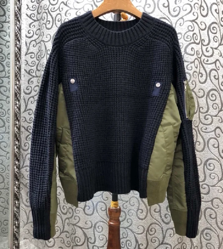 

High Quality Pullovers 2019 Autumn Winter Casual Sweaters Women Studs Beading Color Block Patchwork Long Sleeve Knitted Jumpers