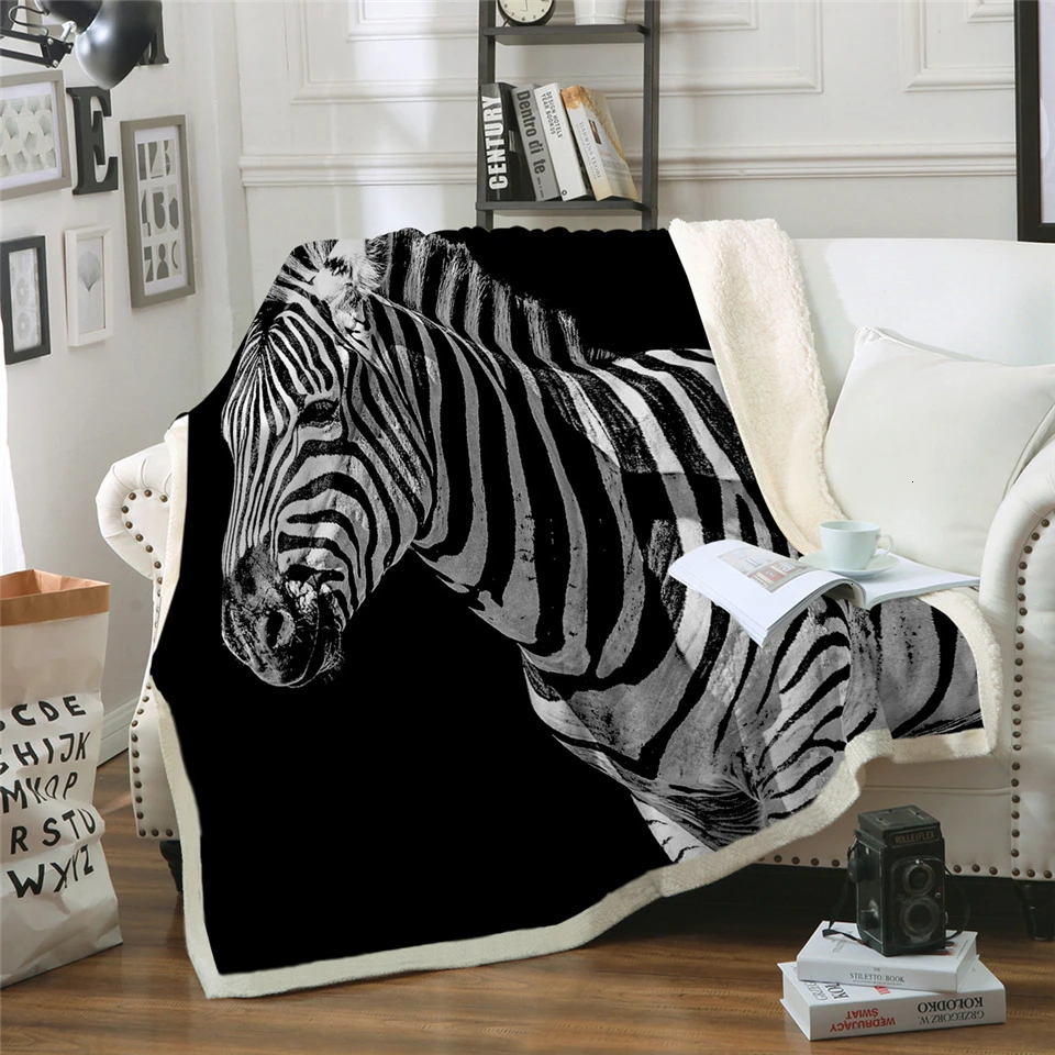 Dropshipping Zebra Throw Blanket 3D Printed Plush Bedspread Animal Soft