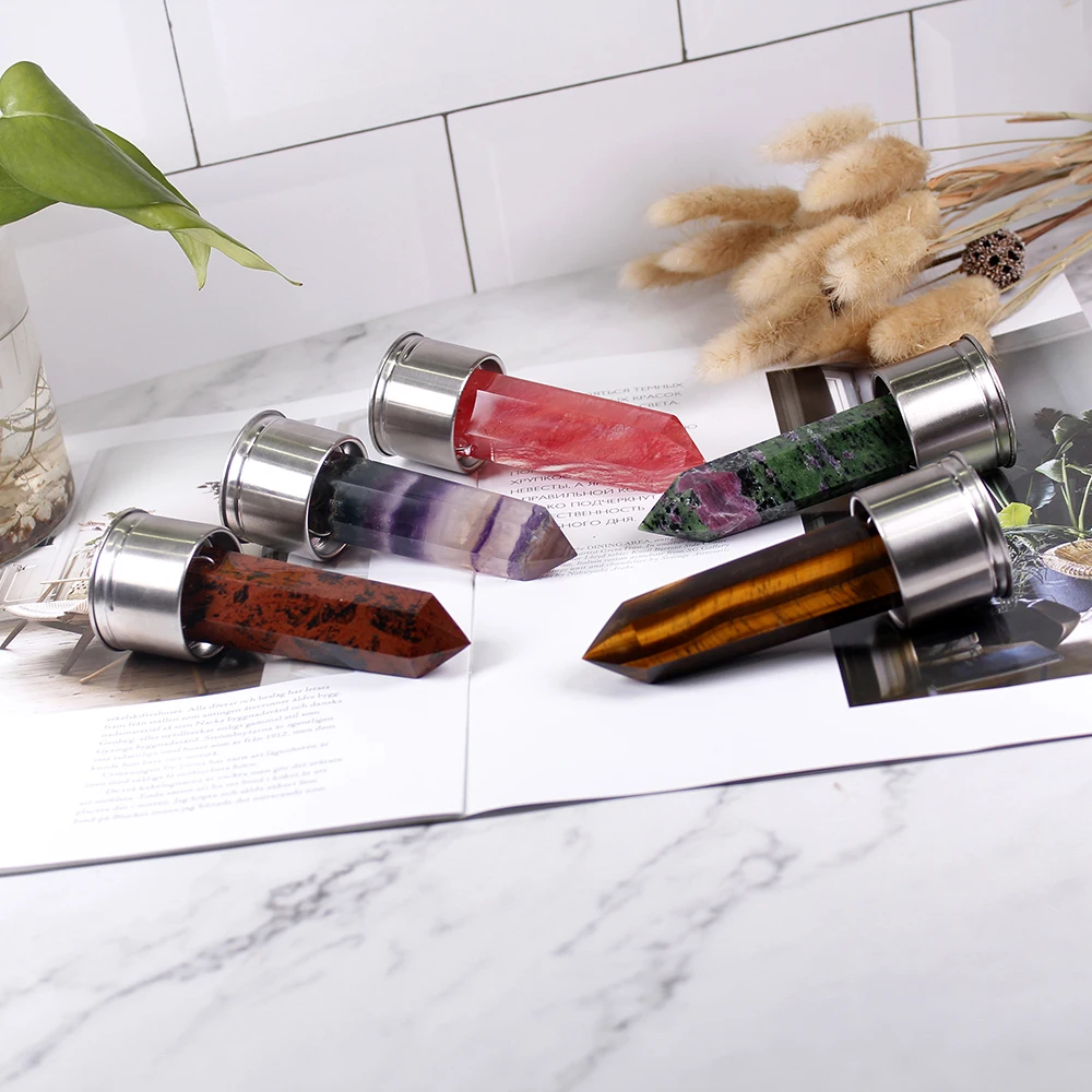 304 Natural Crystal Column Energy Healthy Water Cup Glass Water Bottle Elixir Crystal Obelisk Wand Healing Gemstone Quartz 4