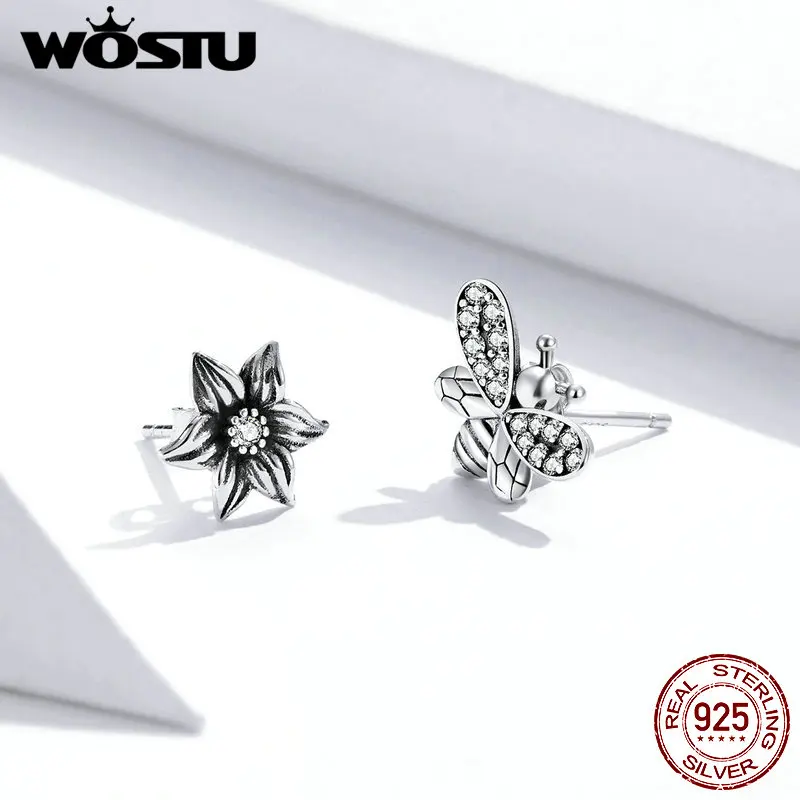 Женские серьги гвоздики в стиле ретро из стерлингового серебра 925 пробы с цветком