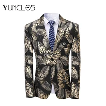 YUNCLOS черный золотой лист мужской костюм куртка Свадебные костюмы для мужчин куртки для вечеринок мужской Veste Homme костюм с одной пряжкой модный XS-3XL