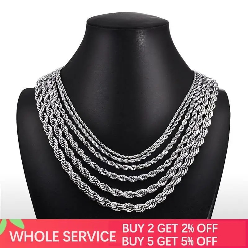 Jiayiqi 2mm-7mm Rope Chain Necklace Stainless Steel Never Fade Waterproof Choker Men Women Jewelry Gold Silver Color Chains Gift - Image 2